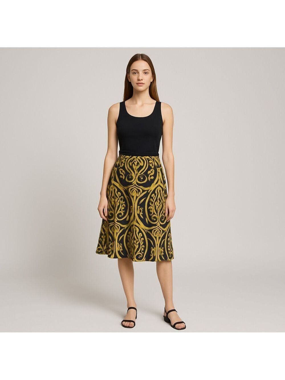 LuLaRoe Girls Navy Blue Yellow Swing Skirt Size 12